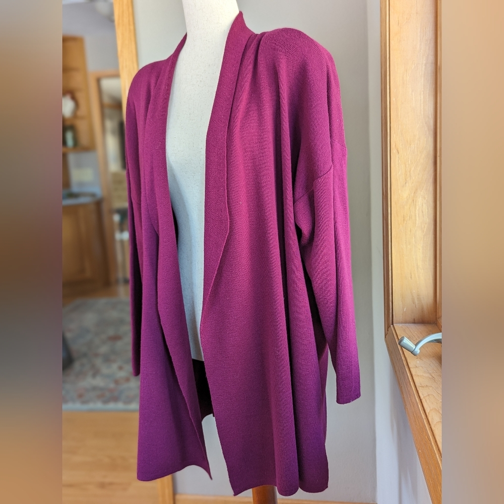 Vintage 90s Dana Buchman Purple Sweater Open Cardigan 100% Wool Drop Shoulder M